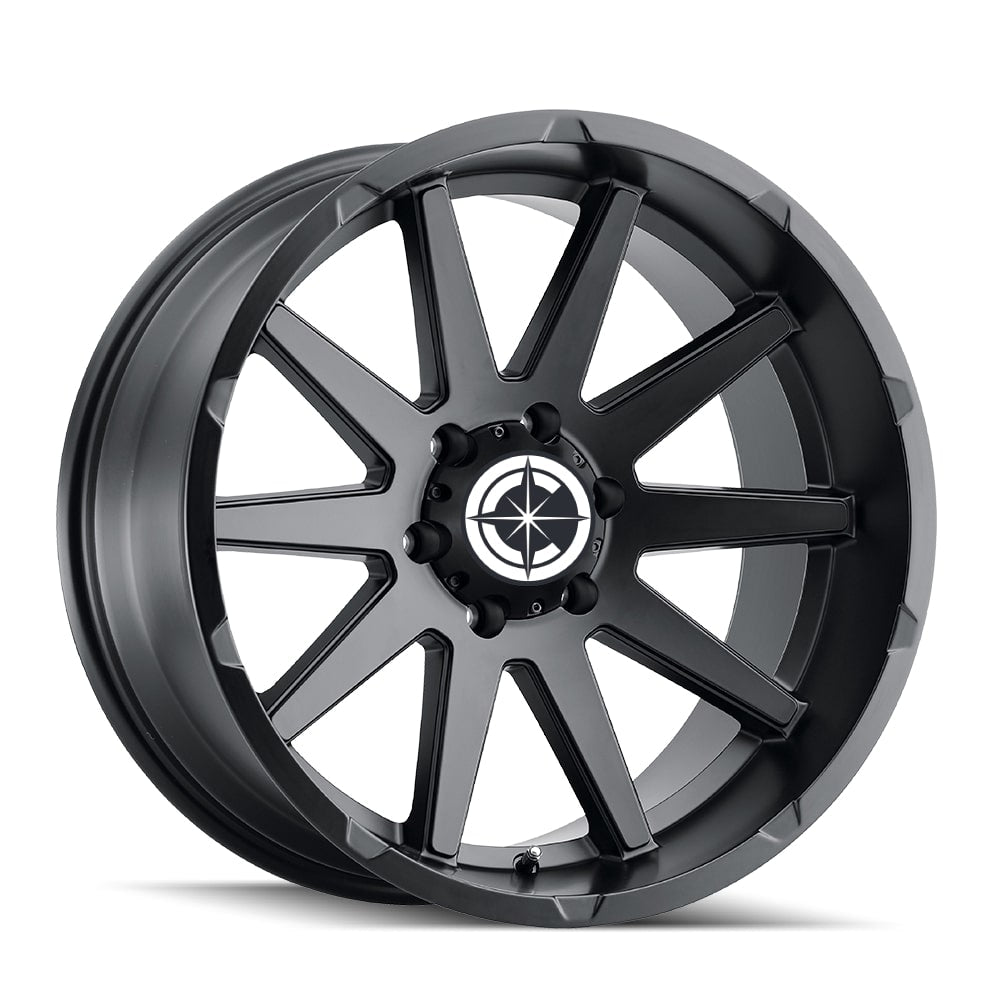 Jante OC WHEELS 143 noire mat, 9x17, 5x127, ET-12, CB71.6, pour véhicule, vue de face.