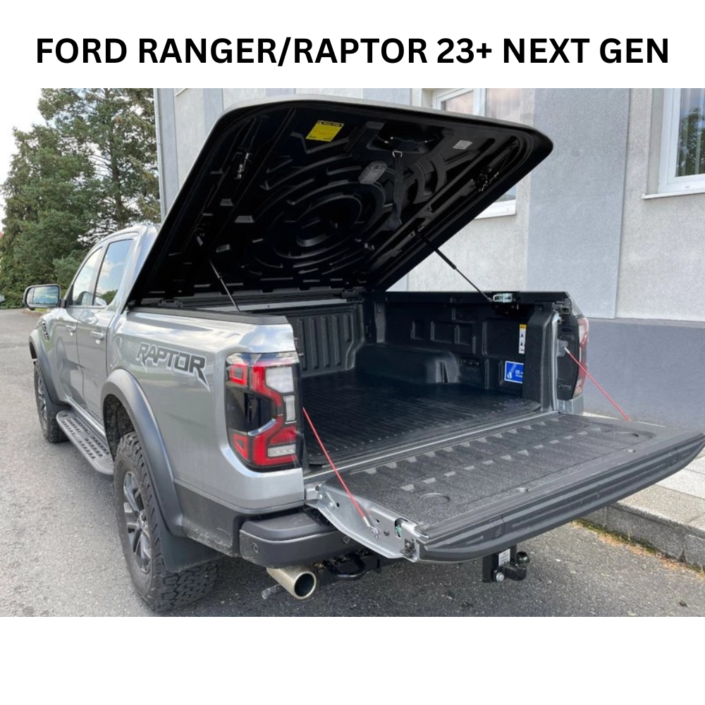 Couvre benne Aeroklas Speed en double coque ABS noir grainé pour pickup double cab, protégé contre la poussière et les éléments.