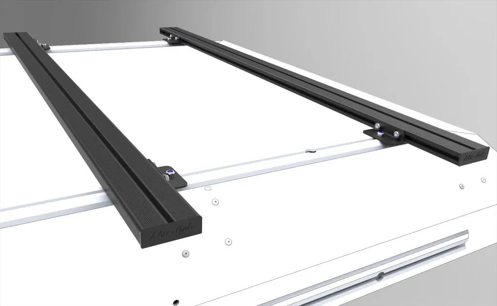 Kit de 2 barres de toit en aluminium Alu-Cab, robustes et légères, pour fixer des accessoires sur véhicule.