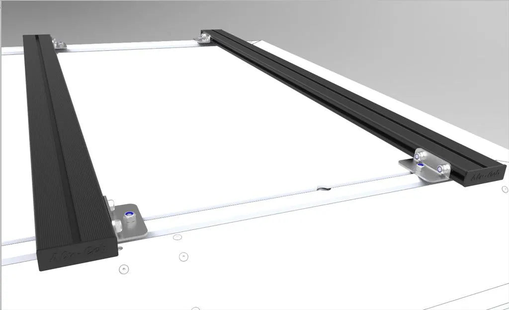 Kit de 2 barres de toit en aluminium Alu-Cab pour véhicules, avec fixation solide et design léger.
