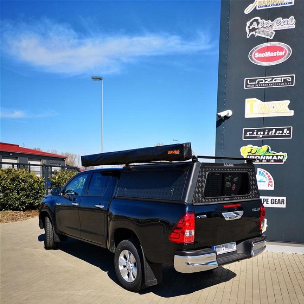 Support auvent Alu-Cab pour barres de toit, en aluminium, adaptable à 270°/180°, accessoire robuste pour véhicules tout-terrain.