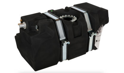 Réservoir de remplacement ARB Frontier 145L pour Nissan Patrol GQ/GU, vue de face avec étiquettes et raccords.
