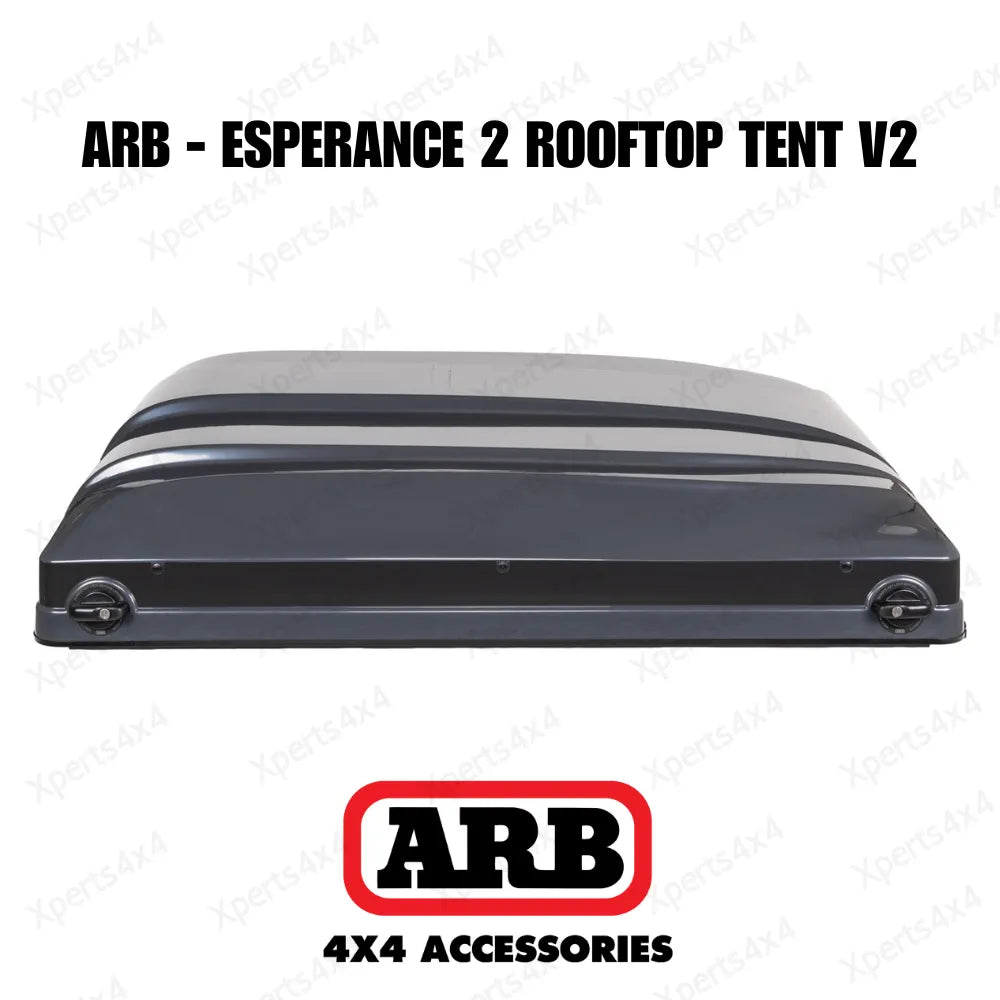 Tente de toit ARB Esperance V2 avec coque rigide ABS, installation sur véhicule, couleur noire, vue de côté