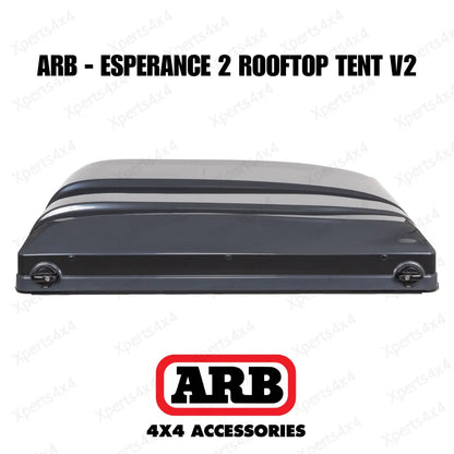 Tente de toit ARB Esperance V2 avec coque rigide ABS, installation sur véhicule, couleur noire, vue de côté