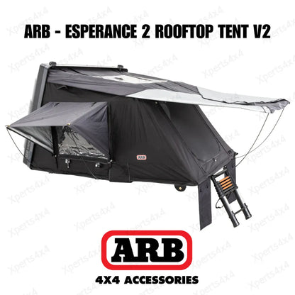 Tente de toit ARB Esperance V2 avec coque rigide ABS, installation sur véhicule, aspect robuste et pratique pour camping en plein air.