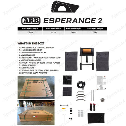 Tente de toit ARB Esperance V2 avec coque rigide ABS, installation sur véhicule pour camping et aventure en plein air.