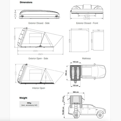 Tente de toit ARB Esperance V2 avec coque rigide ABS, installée sur un véhicule, design robuste et pratique pour camping en plein air.