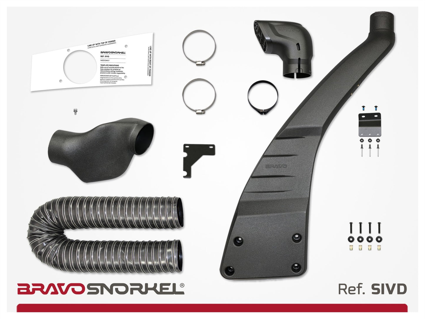 Snorkel Bravo Snorkel pour Iveco Daily 2014 et plus, installation de haute qualité, visible en couleur noire robustes.