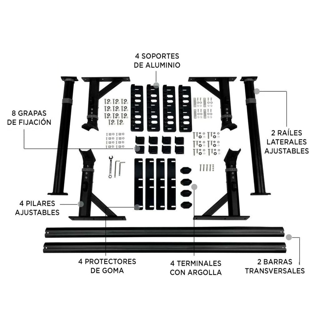 Support de benne universel en aluminium pour pickup BULLFACE, robuste et léger, adapté à différents modèles de camion.