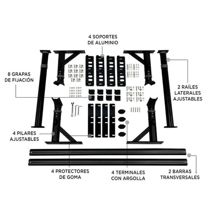 Support de benne universel en aluminium pour pickup BULLFACE, robuste et léger, adapté à différents modèles de camion.