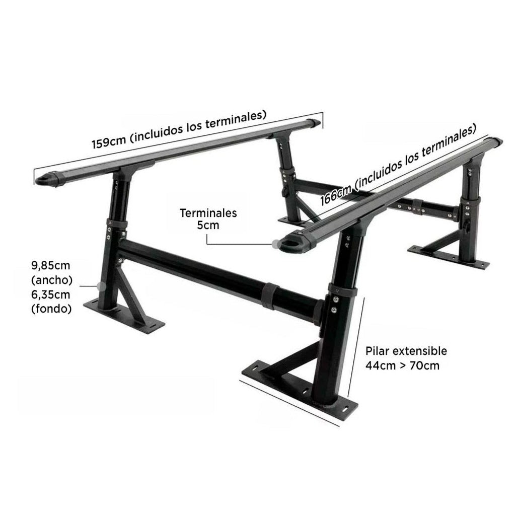 Support de benne universel en aluminium pour pickup BULLFACE, robuste et léger, adaptable pour véhicules utilitaires.