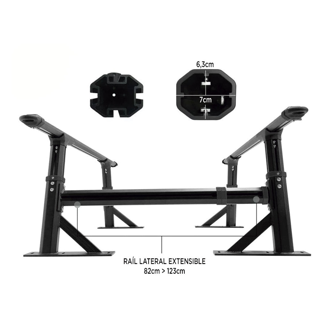 Support de benne universel en aluminium pour pickup BULLFACE, solide et léger, installé sur un véhicule utilitaire.