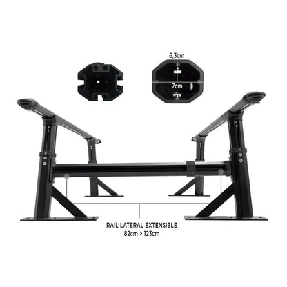 Support de benne universel en aluminium pour pickup BULLFACE, solide et léger, installé sur un véhicule utilitaire.