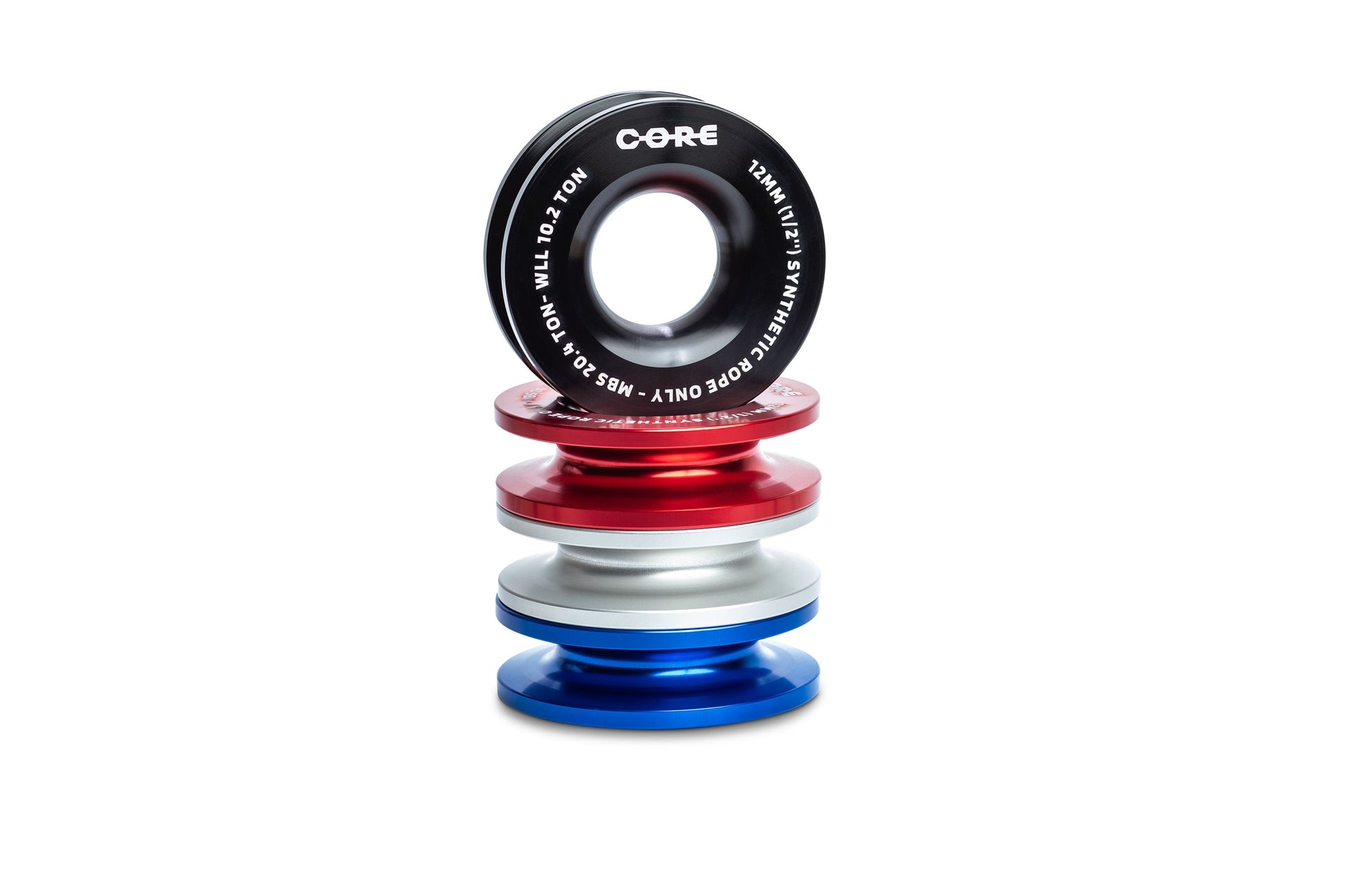 Poulie de renvoi Core Donut 98mm avec corde synthétique 20.4T, accessoire pour treuils, en plastique noir.
