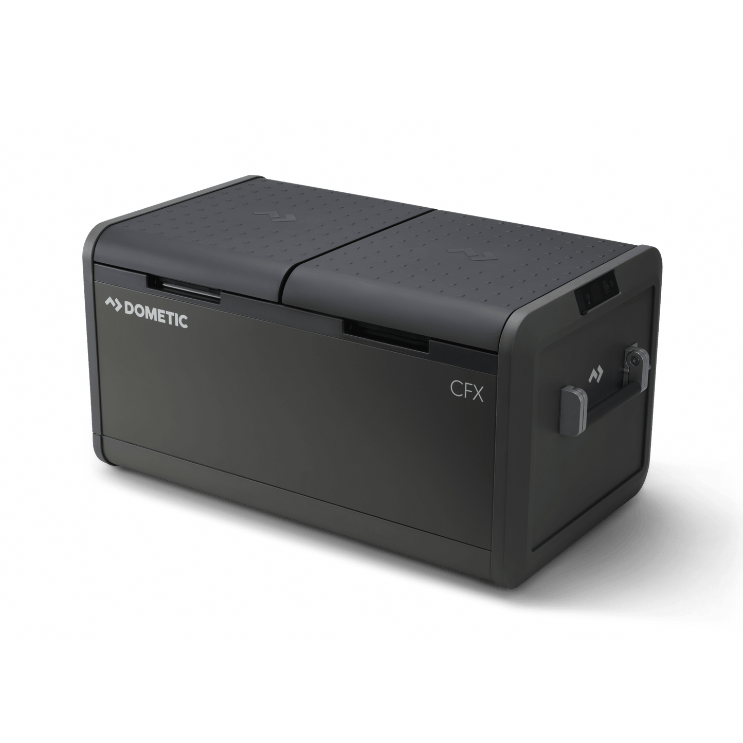 Réfrigérateur portable Dometic CFX5 95 DZ double zone, capacité 94L, en extérieur avec poignées et écran de contrôle.