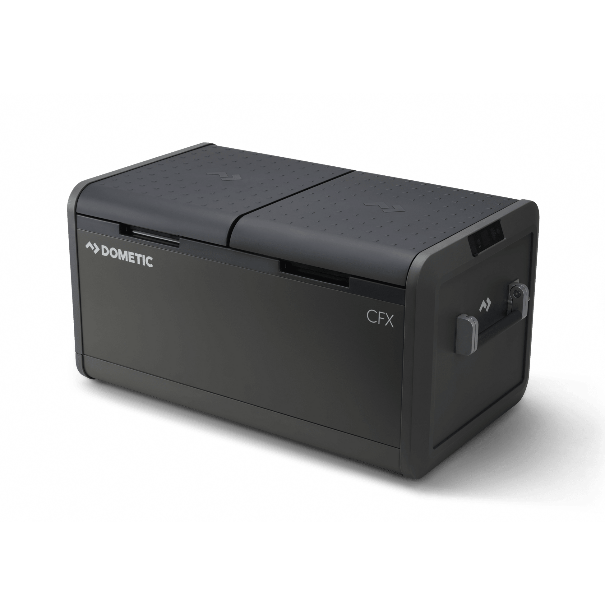Réfrigérateur portable Dometic CFX5 95 DZ double zone, capacité 94L, en extérieur avec poignées et écran de contrôle.