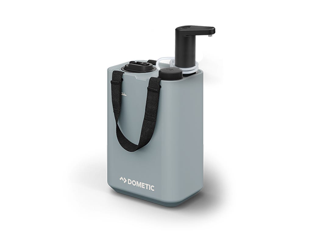 Réservoir d’eau DOMETIC GO 11L avec robinet, capacité de 11 litres, en plastique transparent avec couvercle Glacier.