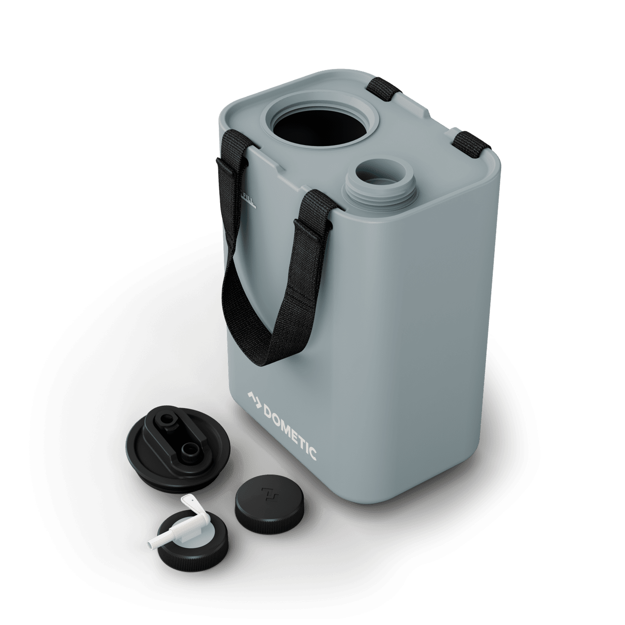 Réservoir d’eau DOMETIC GO 11L avec robinet, capacité de 11 litres, couleur glacier, conçu pour la randonnée et le camping.