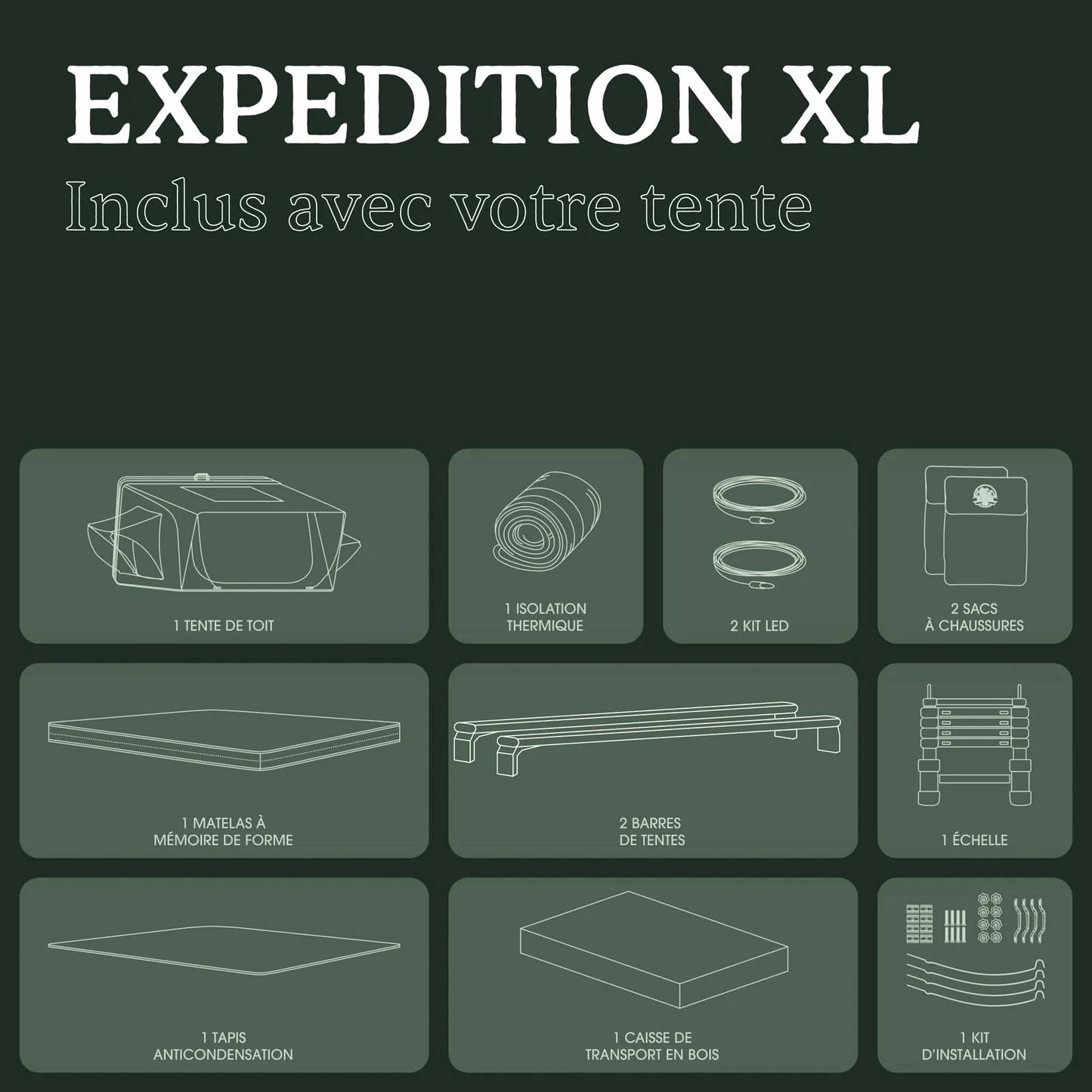 Tente de toit Expedition XL GO OVERLAND CANADA pour 4 à 5 places, installation sur véhicule tout-terrain, ouverte et prête à camper.