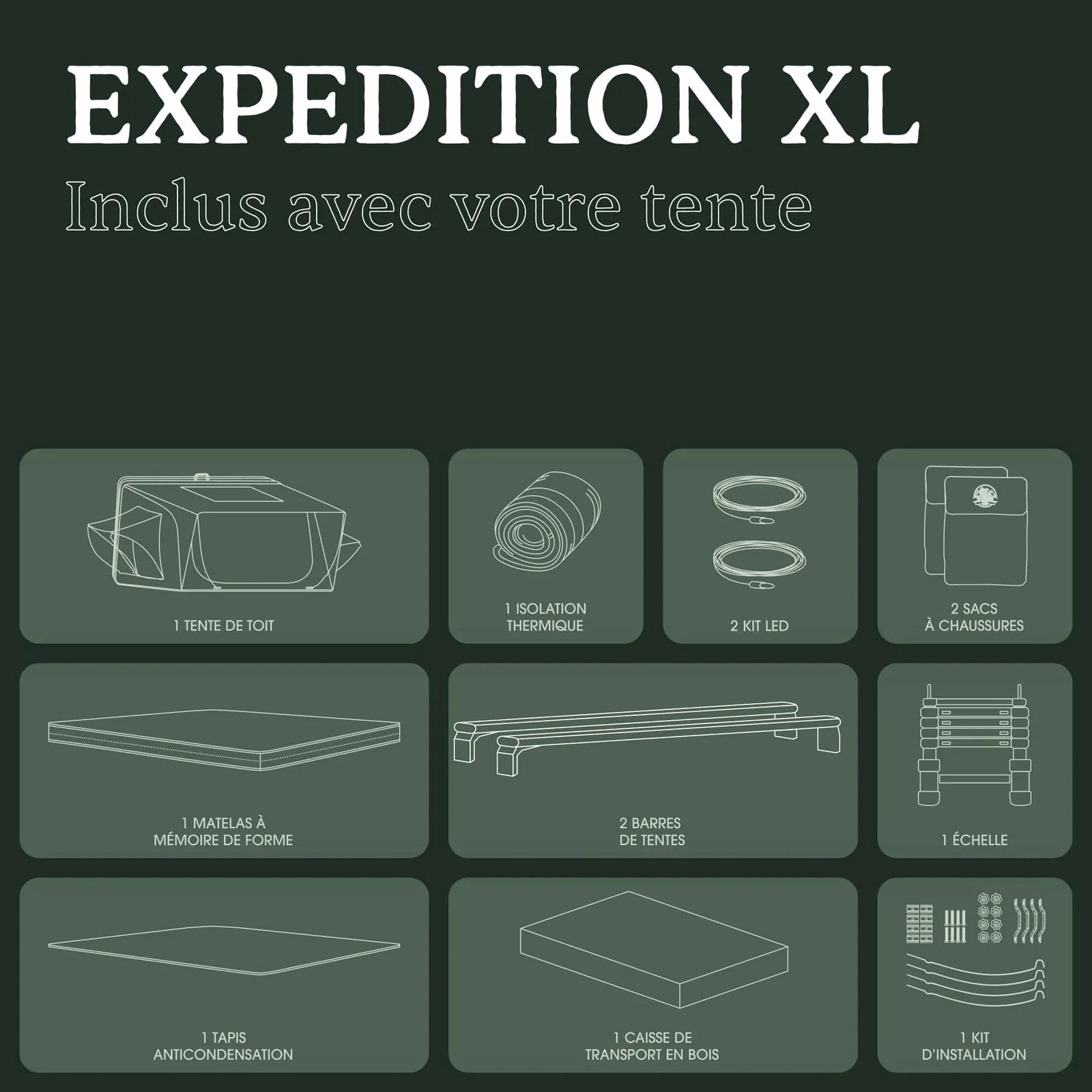 Tente de toit Expedition XL GO OVERLAND CANADA pour 4 à 5 places, installation sur véhicule tout-terrain, ouverte et prête à camper.