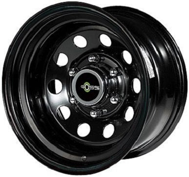 Jante en acier GOSS Modular de 16 pouces, noire, pour véhicule, montrée de face avec détails de la finition.