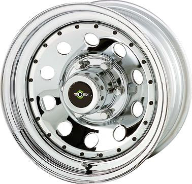 Jante en acier GOSS Modular Chrome pour voiture, finition chromée brillante, vue de face.
