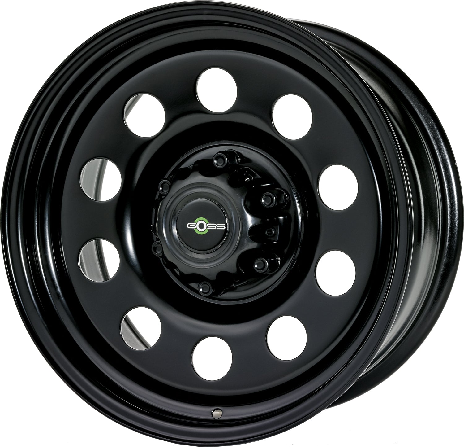 Jante en acier GOSS MODULAR II 17 pouces noire, vue de face montrant le design robuste et la finition noire élégante.