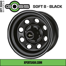 Jantes en acier GOSS Soft8 noir mat, vue de face montrant le design robuste et la finition élégante.