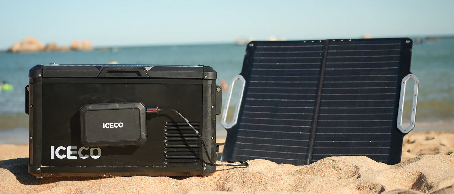 Batterie portable ICECO Magnetic 250Wh pour réfrigérateur et appareils électroniques, avec design compact et poignée intégrée.