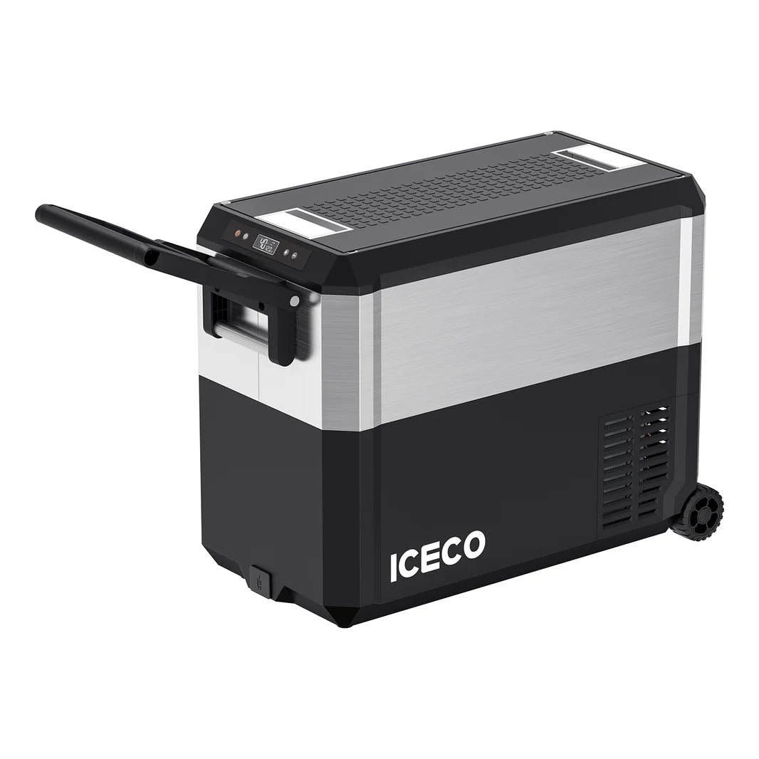 Glacière ICECO JP50 PROS 50L, frigo et freezer off-road, avec poignée et compresseur, idéale pour aventures en extérieur.