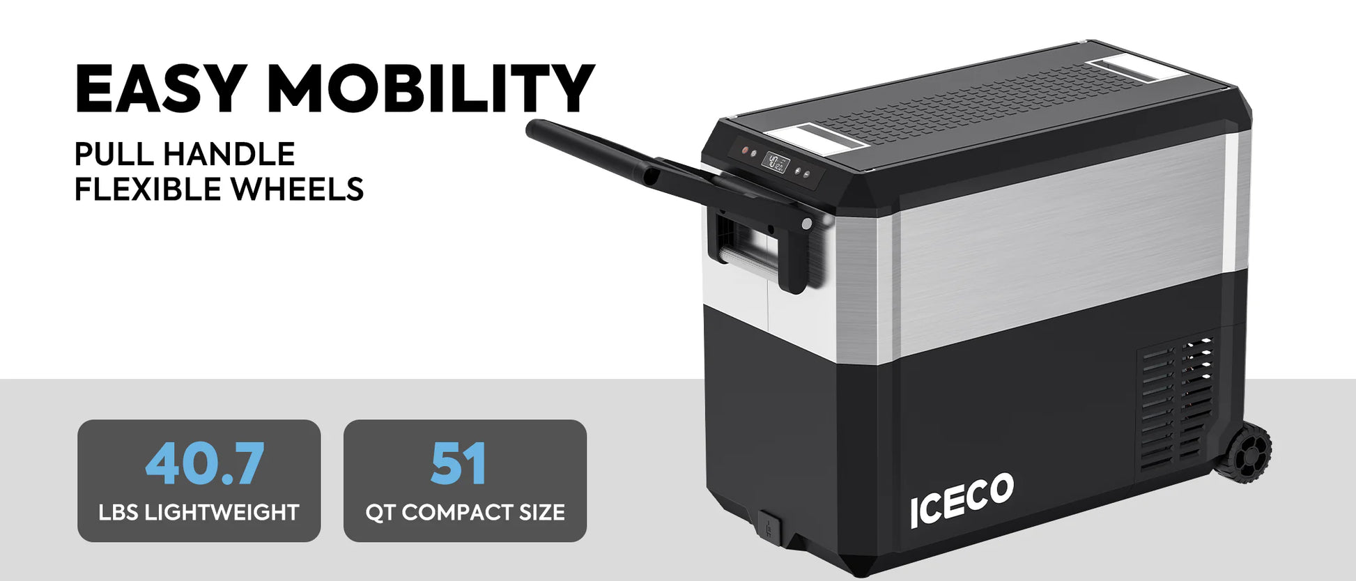 Glacière ICECO JP50 PROS 50L, frigo et freezer off-road avec compresseur, portable, idéal pour aventures en extérieur.