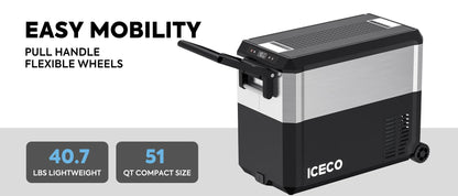 Glacière ICECO JP50 PROS 50L, frigo et freezer off-road avec compresseur, portable, idéal pour aventures en extérieur.