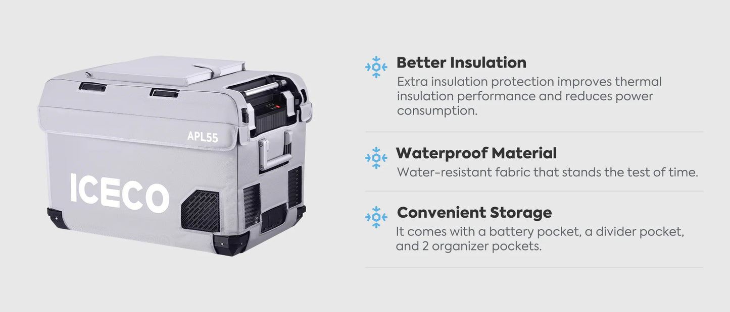 Housse isolante ICECO APL55 pour frigo, protection efficace, matériau durable, adaptée aux accessoires de camping et de voyage.