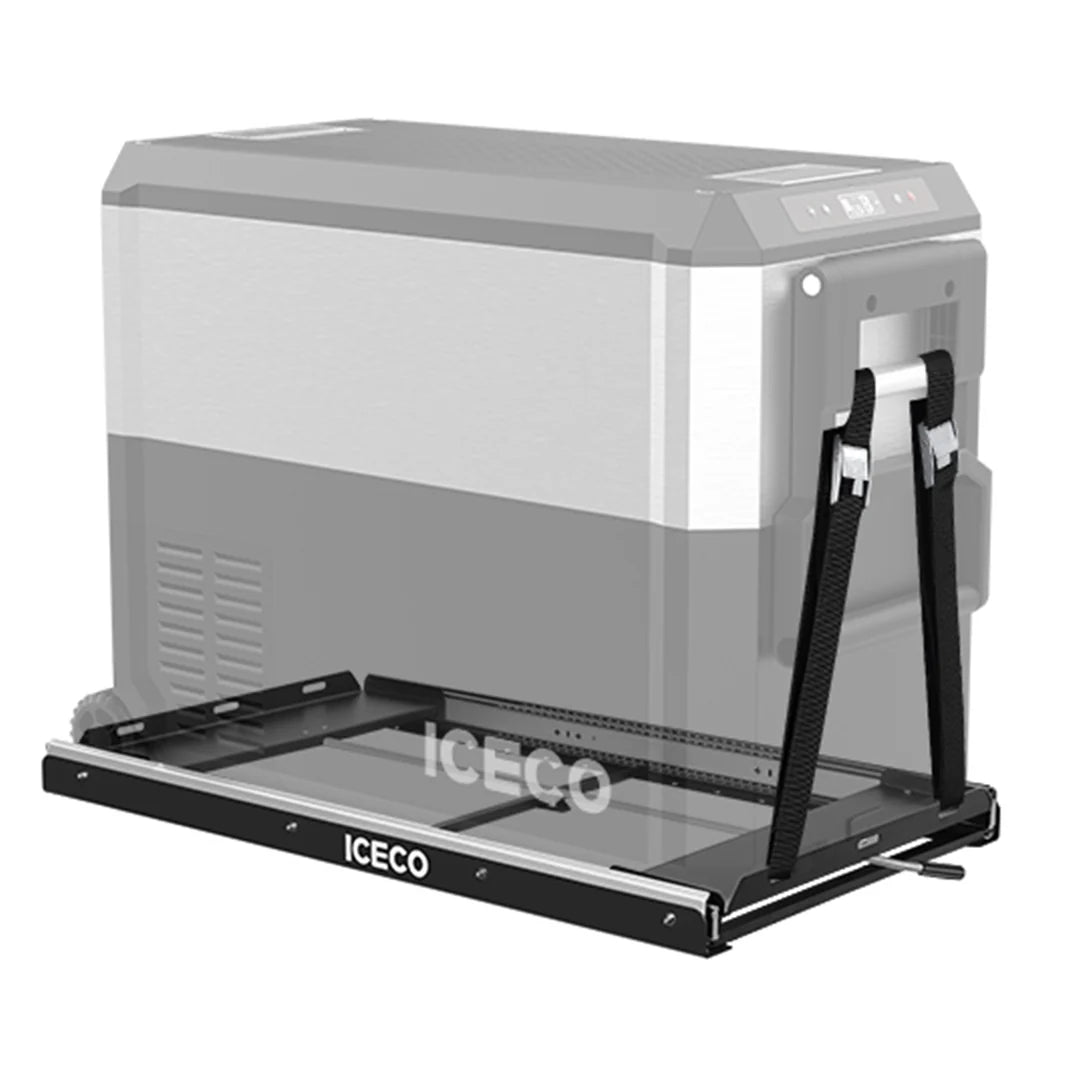 Plateau coulissant ICECO Heavy-Duty pour frigo, accessoire de sécurité et d'accès optimal, en métal robuste.