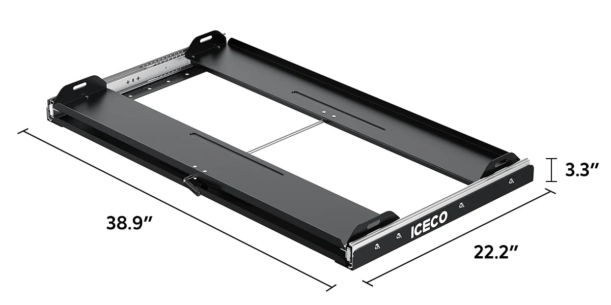 Plateau coulissant ICECO Heavy-Duty pour frigo, offre sécurité et accès facile, idéal pour accessoires de refroidissement.