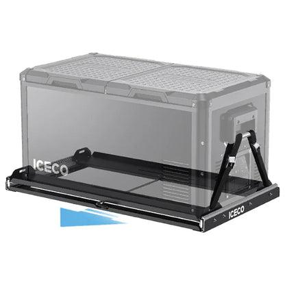 Plateau coulissant ICECO Heavy-Duty pour frigo, avec sécurité et accès facile, adapté aux accessoires de réfrigération.