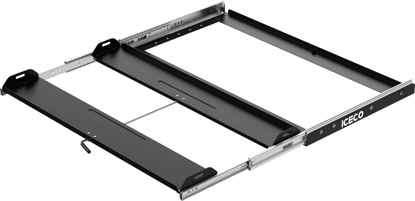 Plateau coulissant ICECO Heavy-Duty pour frigo avec sécurité et accès optimal, accessoire pratique pour rangement.