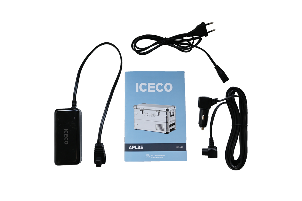 Réfrigérateur/congélateur ICECO 35L double zone en argent, appareil de stockage pour aliments et boissons.