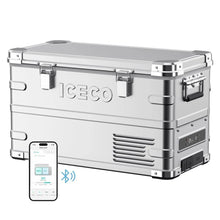 Réfrigérateur/congélateur ICECO 35L double zone en argent, capacité pour aliments et boissons, design compact.