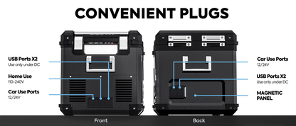 Réfrigérateur/congélateur ICECO 55L noir avec double compartiment, image montrant porte et intérieur du frigo.