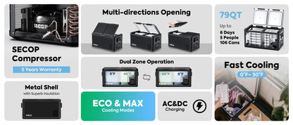 Réfrigérateur/congélateur ICECO 75L gris avec double compartiment, aperçu du produit en image.
