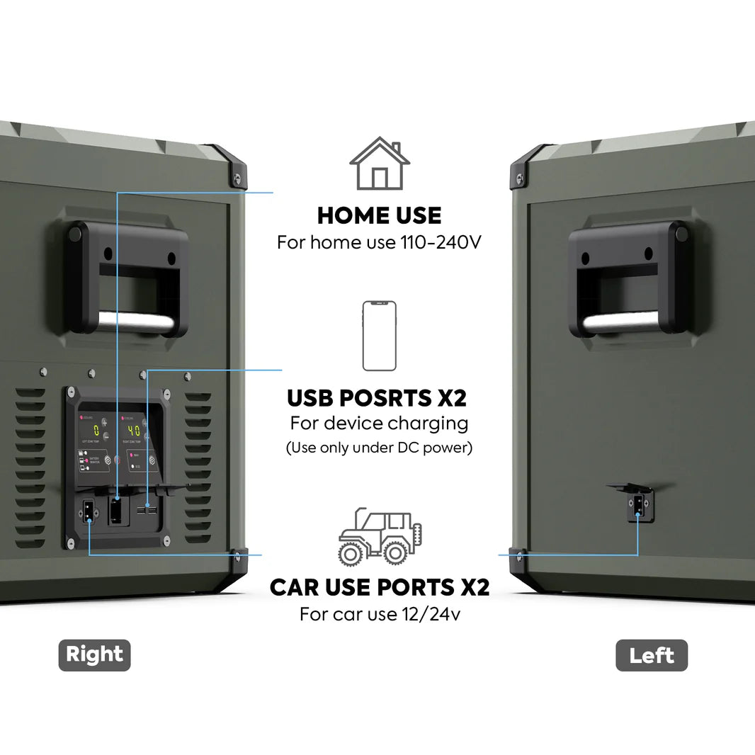 Réfrigérateur/congélateur ICECO 75L gris avec double compartiment, porte en métal et intérieur organisé.