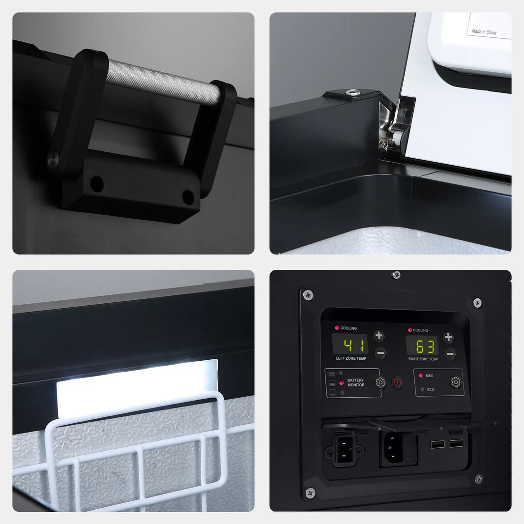 Réfrigérateur/congélateur ICECO 75L gris avec double compartiment, vue de face dans un environnement domestique.