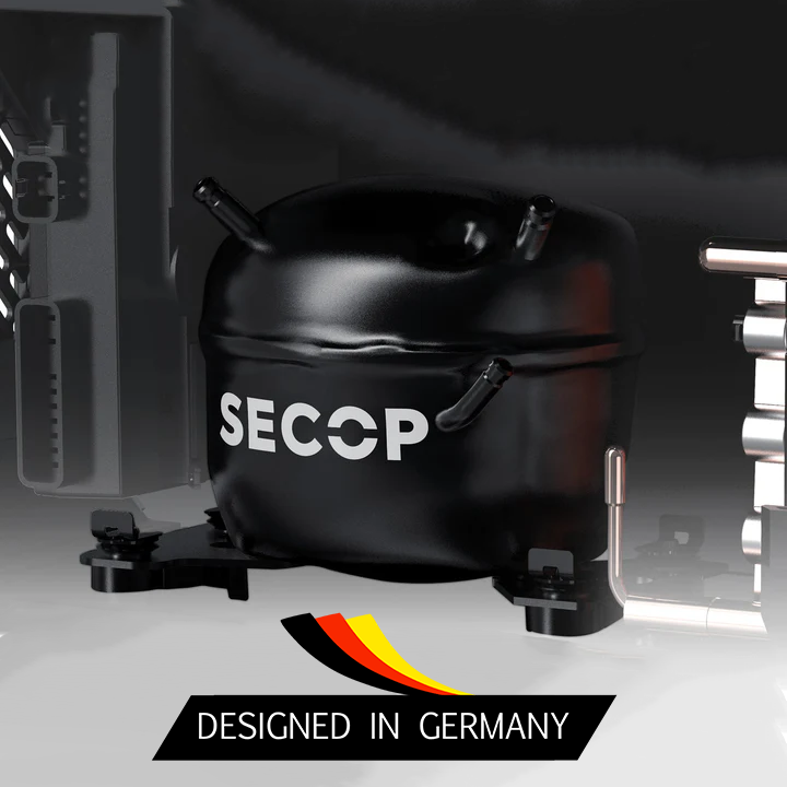 Réfrigérateur ICECO APL20 20L noir portable et connecté, compact pour le camping ou les voyages, en image.
