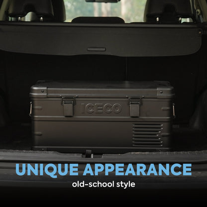 Réfrigérateur ICECO APL20 20L noir portable et connecté, compact frigo et congélateur pour voyage ou camping.