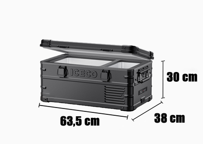 Réfrigérateur ICECO APL20 20L noir, portable, connecté, design compact pour stockage d'aliments et boissons.