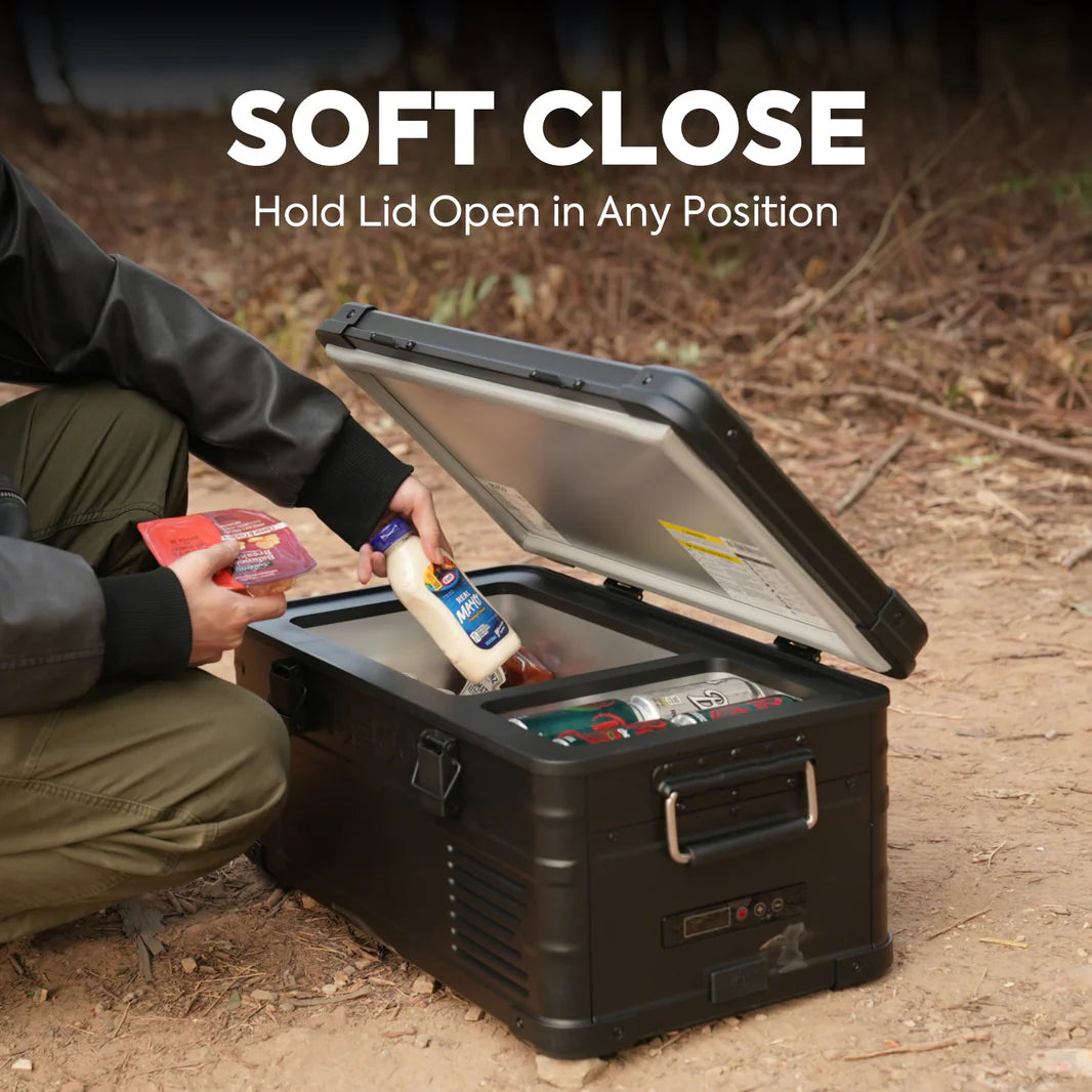 Réfrigérateur ICECO APL20 20L noir, portable, connecté, compact pour conservation alimentaire et accessoires.