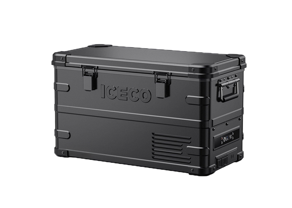 Réfrigérateur/congélateur ICECO APL35 35L double zone noir, vue de face avec compartiments séparés pour refroidissement et congélation
