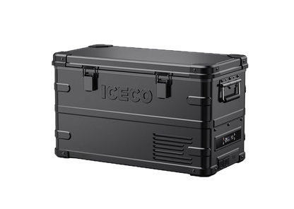Réfrigérateur/congélateur ICECO APL35 35L double zone noir, vue de face avec compartiments séparés pour refroidissement et congélation