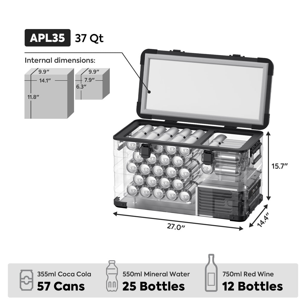 Réfrigérateur/congélateur ICECO APL35 35L double zone noir, compact et pratique pour le stockage froid et glacé.